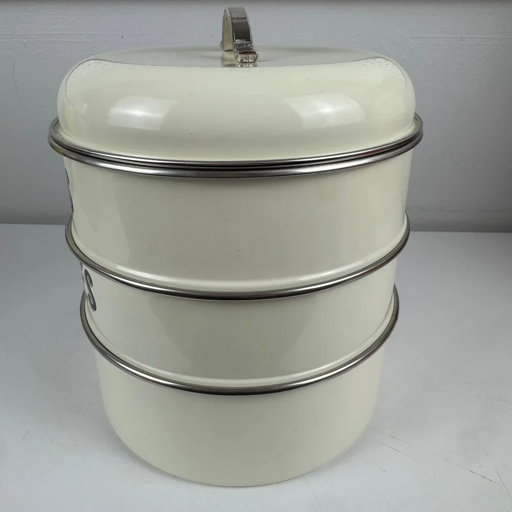 Typhoon Living Retro Cream Enamel 3 Tier Nesting Cake Cookie Bakes Storage Tin